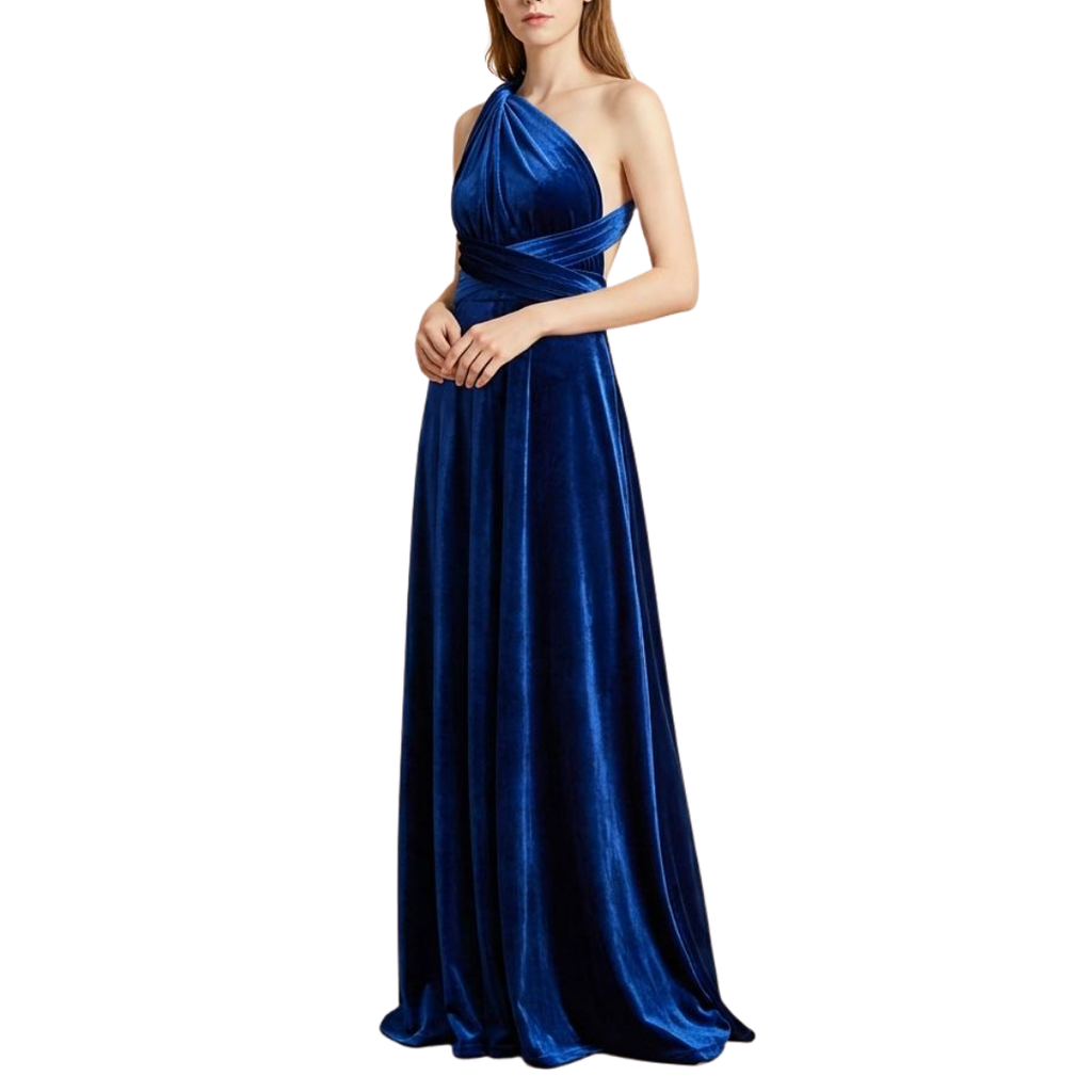 Elegantes königsblaues Samtkleid mit One-Shoulder-Träger