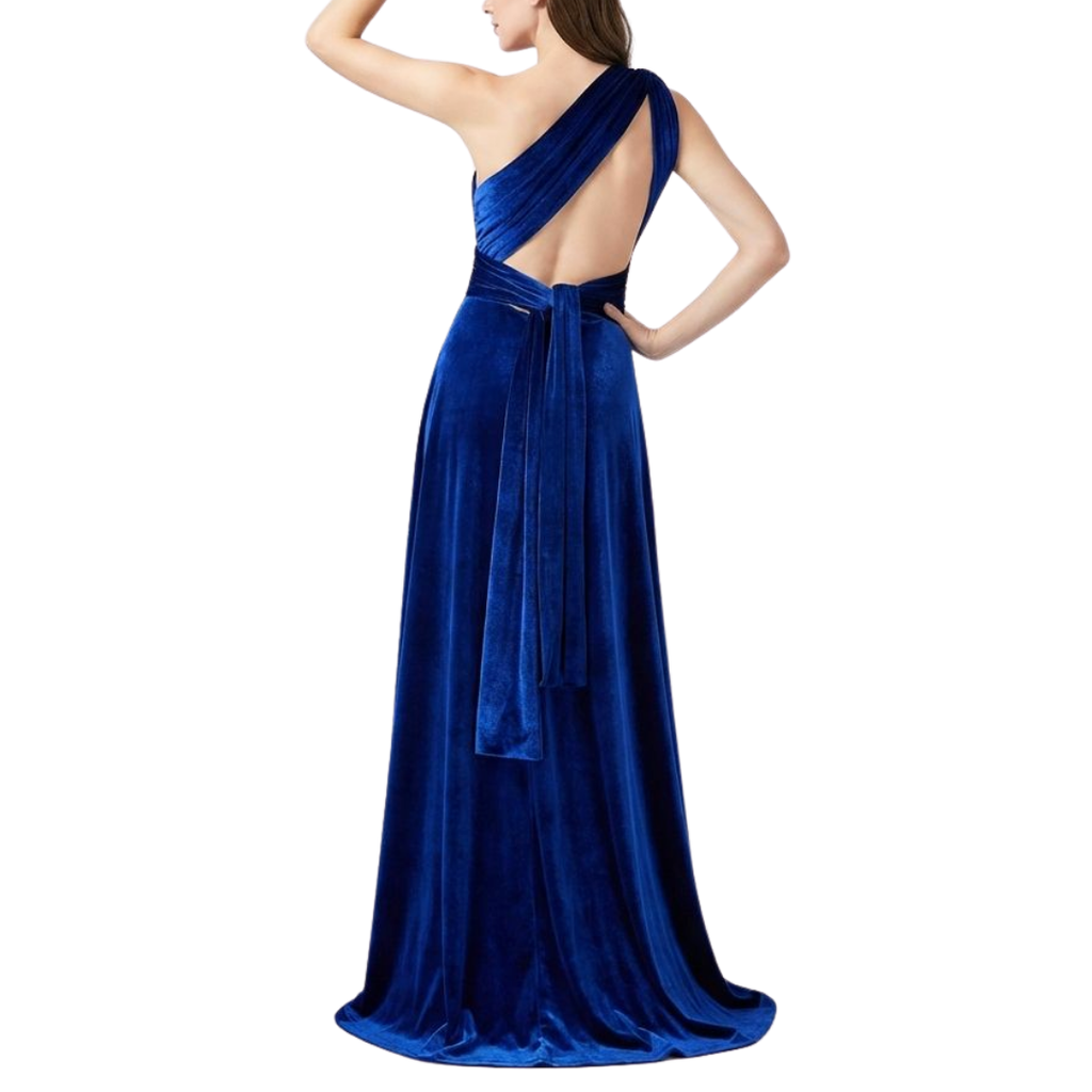 Elegantes königsblaues Samtkleid mit One-Shoulder-Träger