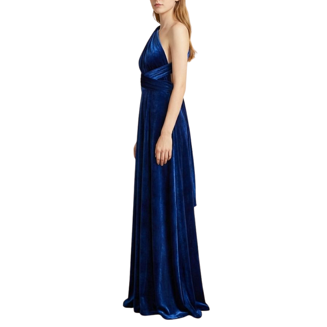 Elegantes königsblaues Samtkleid mit One-Shoulder-Träger