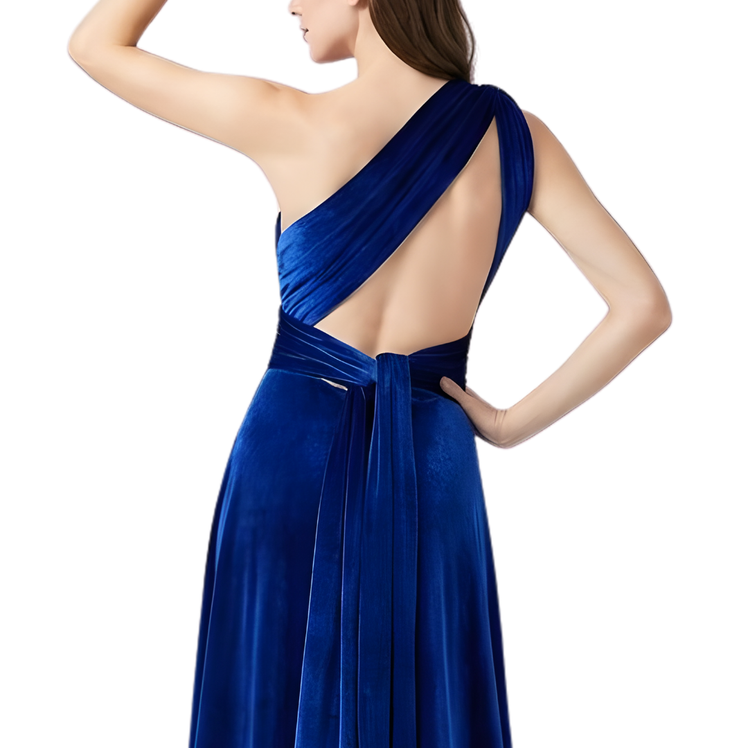 Elegantes königsblaues Samtkleid mit One-Shoulder-Träger