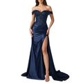 Off-Shoulder Abendkleid mit Pailletten-Korsett und Beinschlitz