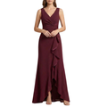 Elegantes weinrotes Abendkleid mit V-Ausschnitt und Rüschen