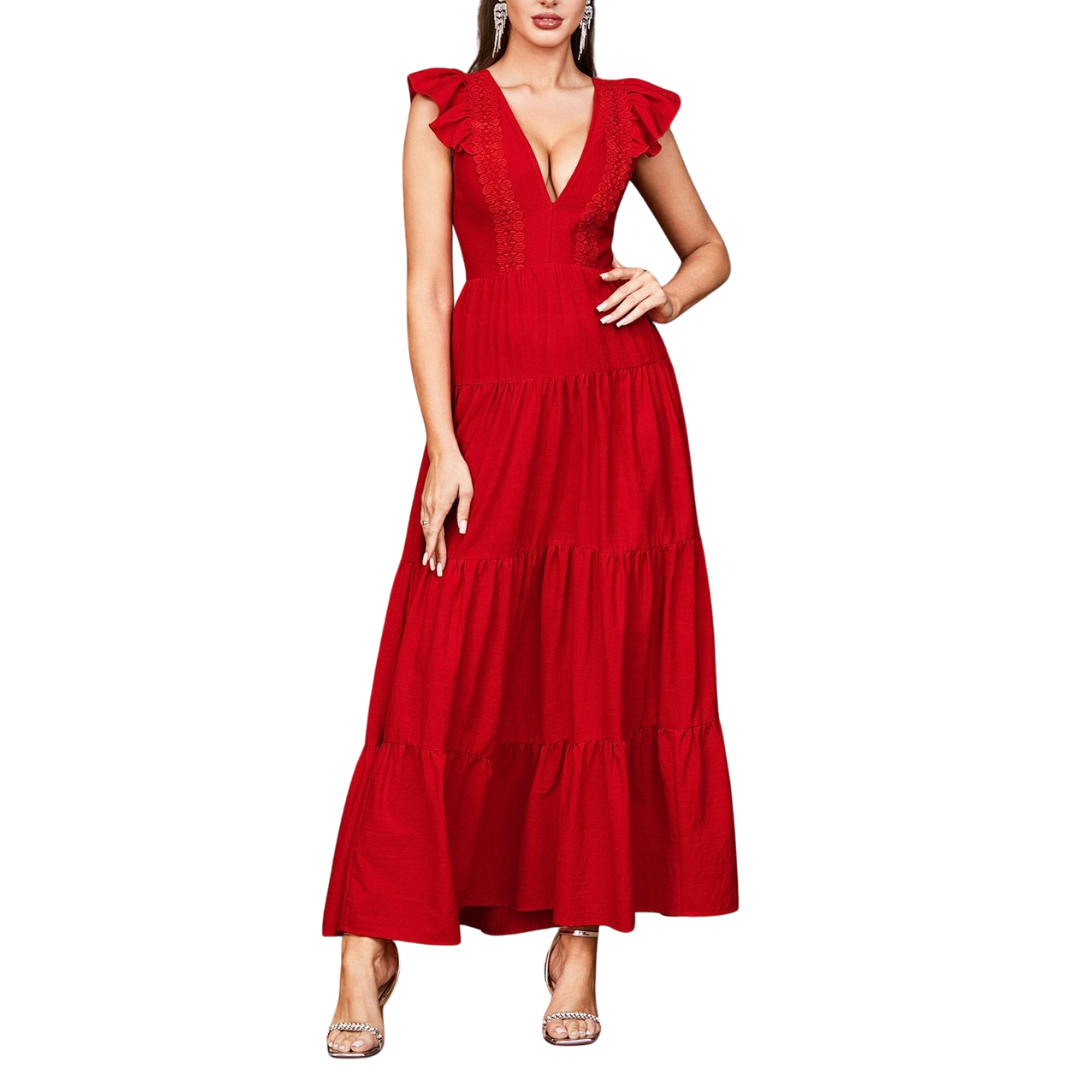 Elegantes smaragdgrünes Satin-Maxikleid mit Wasserfallausschnitt