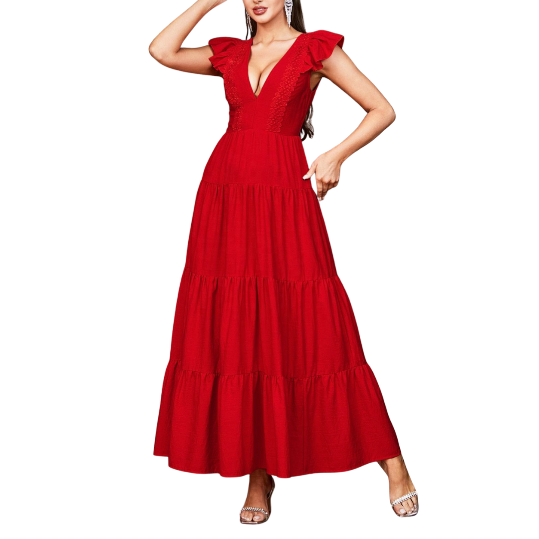 Elegantes smaragdgrünes Satin-Maxikleid mit Wasserfallausschnitt