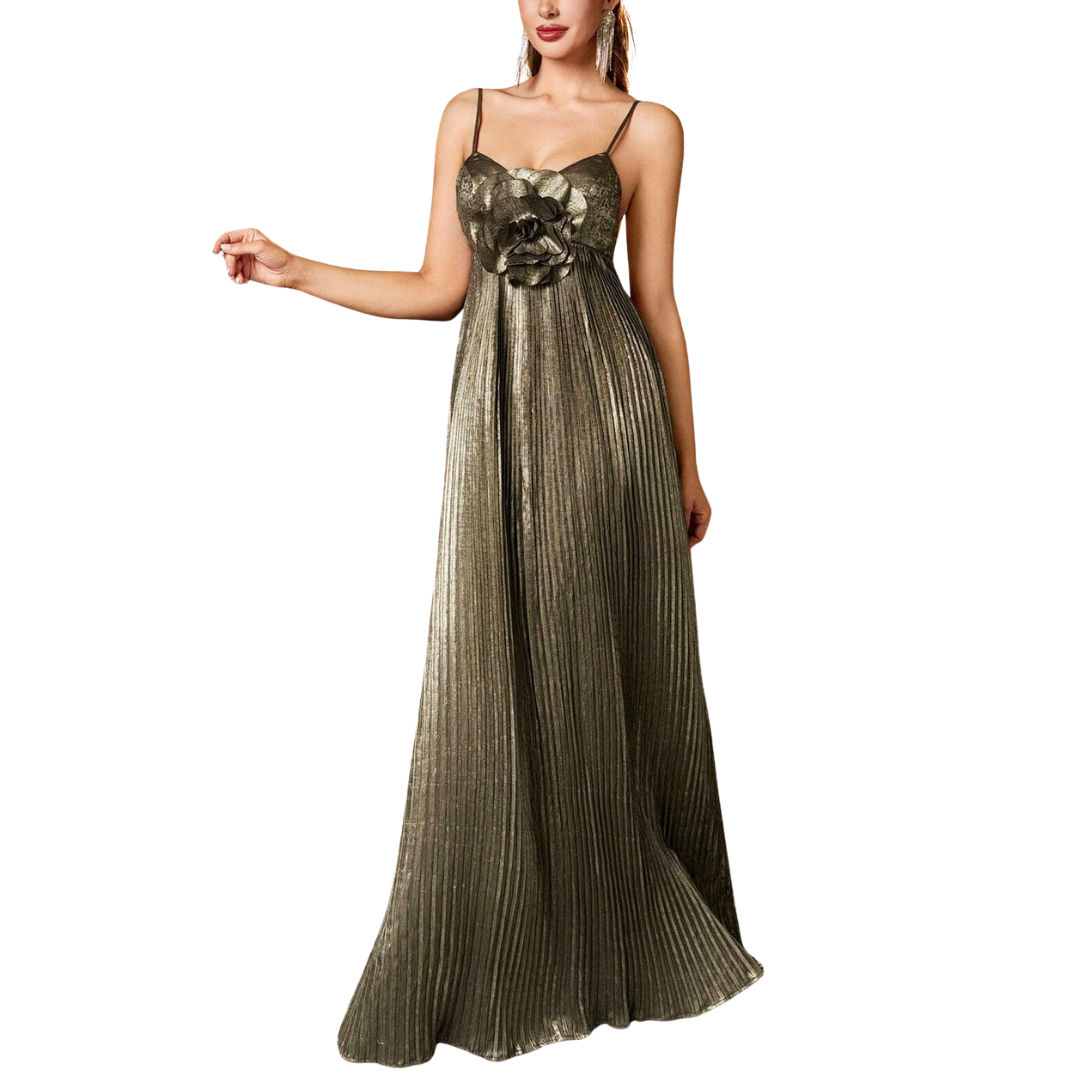 Elegantes smaragdgrünes Satin-Maxikleid mit V-Ausschnitt