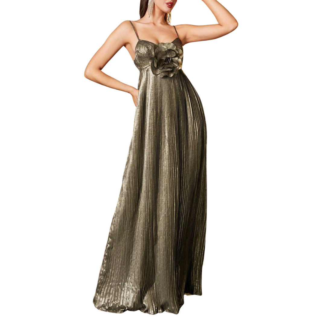 Elegantes smaragdgrünes Satin-Maxikleid mit V-Ausschnitt