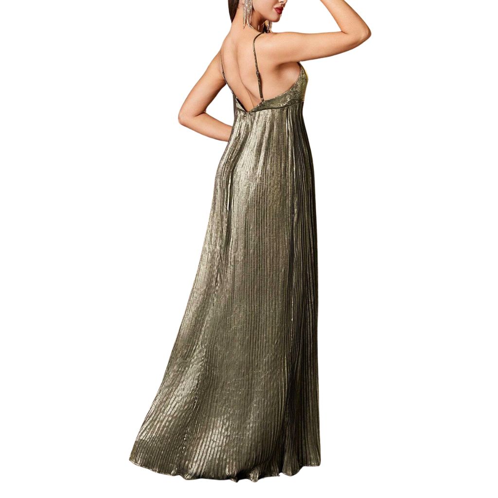 Elegantes smaragdgrünes Satin-Maxikleid mit V-Ausschnitt