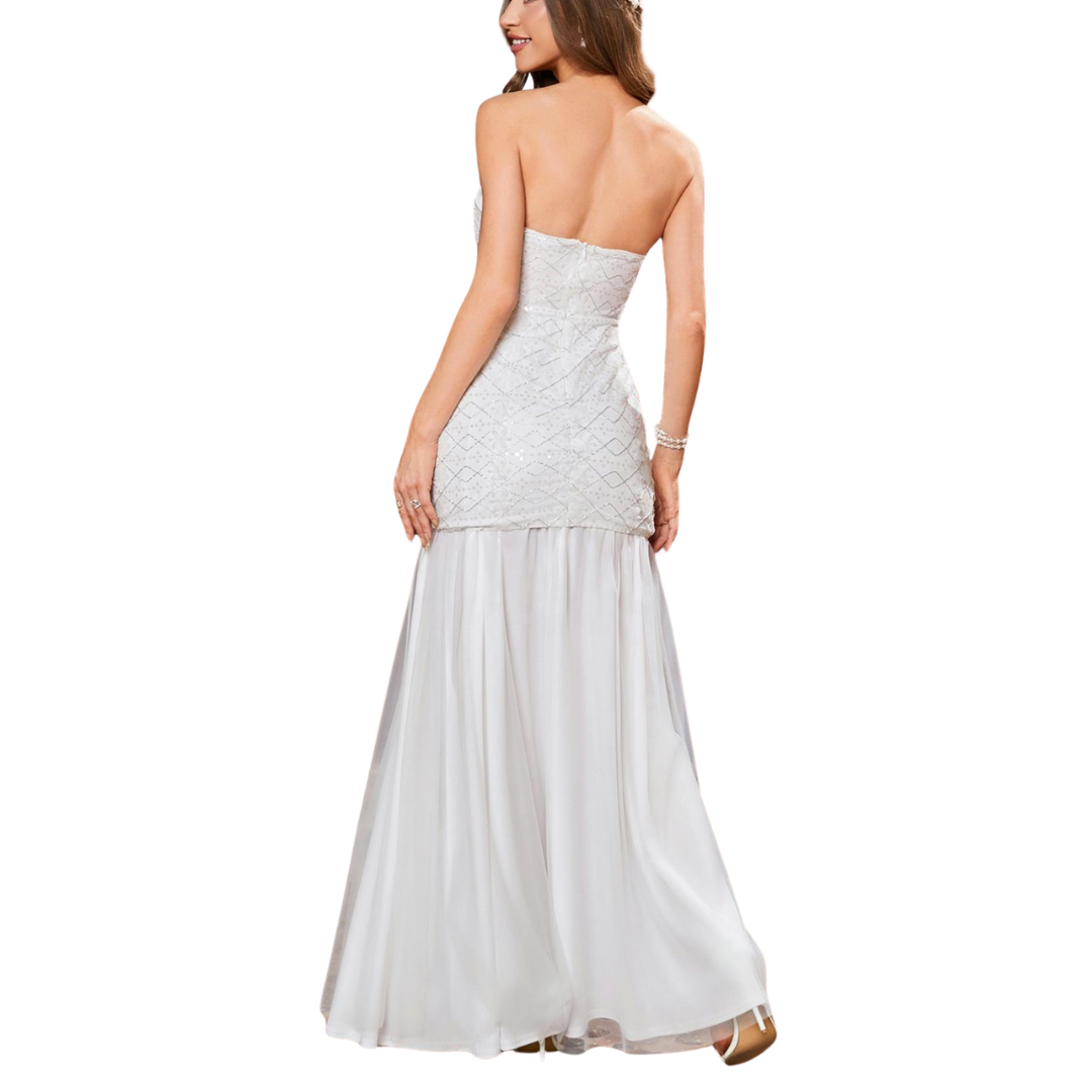 Elegantes champagnerfarbenes Satin-Maxikleid mit Wasserfallausschnitt